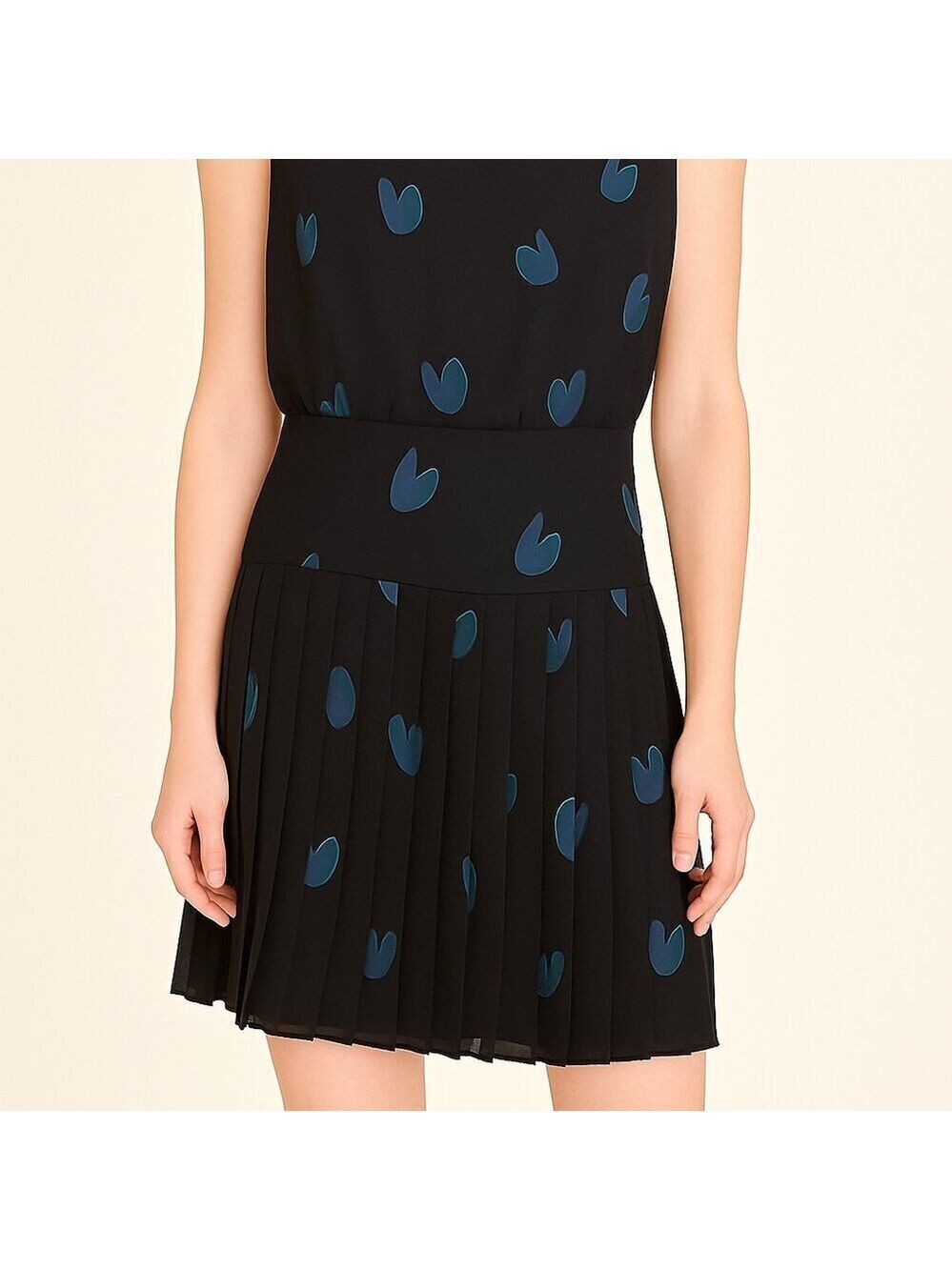 LOFT Petite Black Teal Heart Print Dress Size 6 - Picture 2 of 10